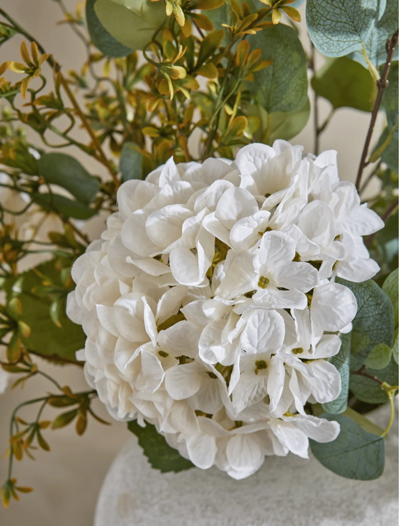 Faux Arrangement - White Dahlia & Green Foliage