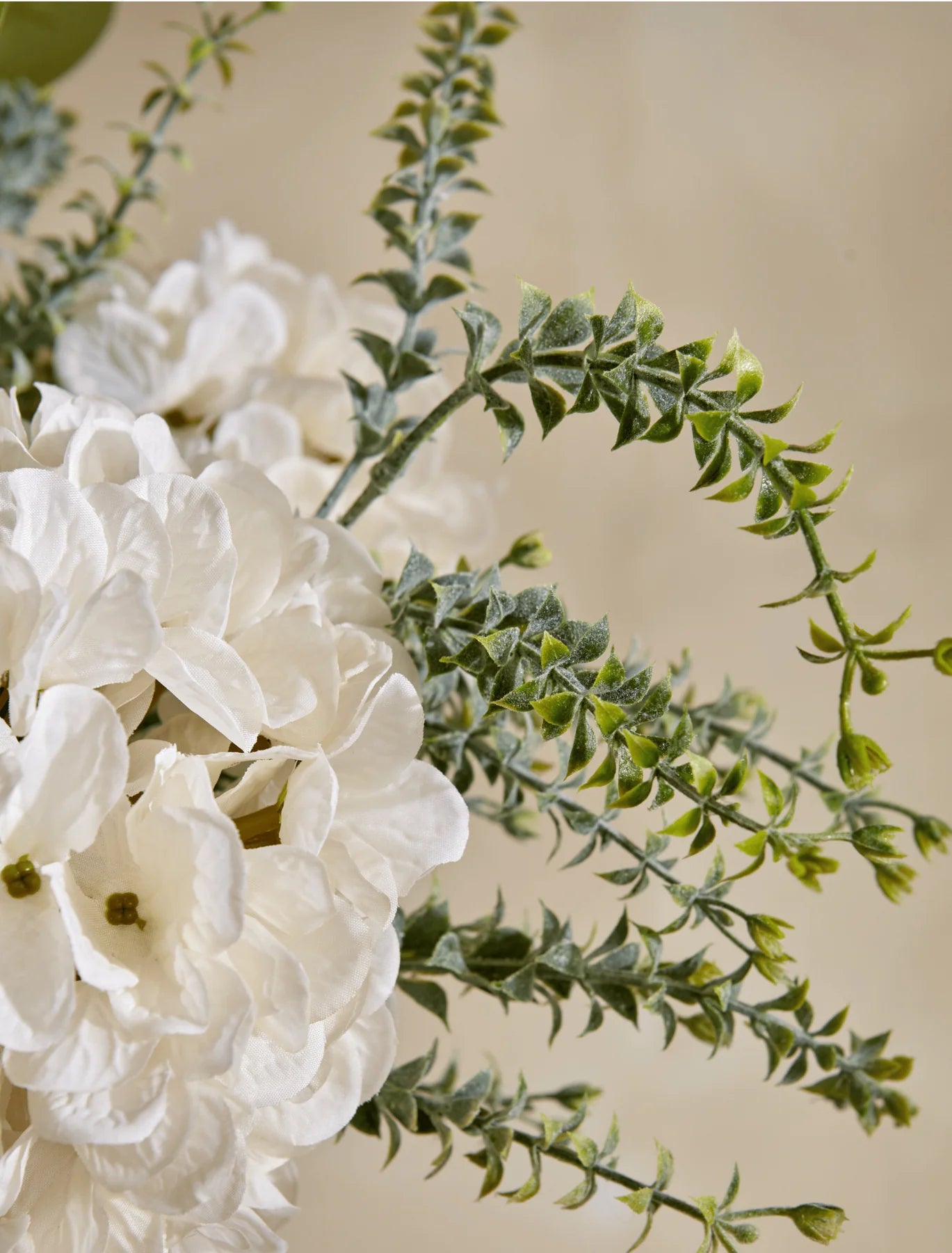 Faux Arrangement - White Dahlia & Green Foliage