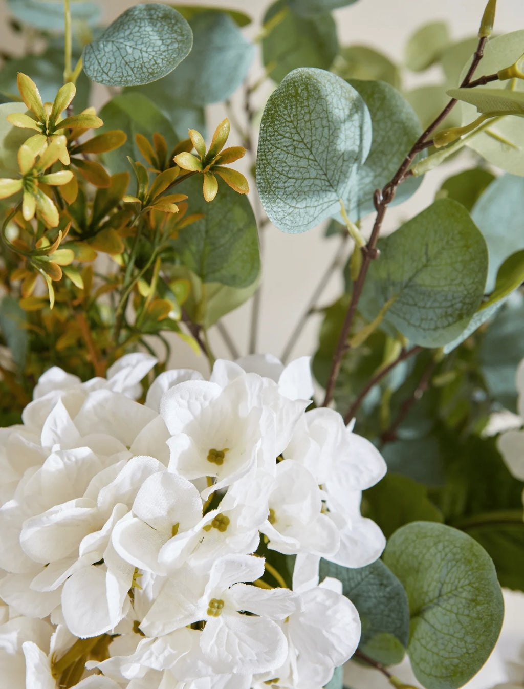 Faux Arrangement - White Dahlia & Green Foliage