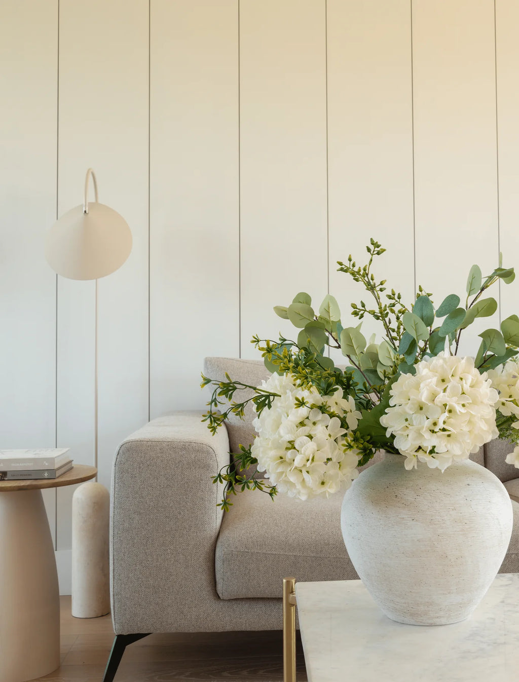 Faux Arrangement - White Dahlia & Green Foliage