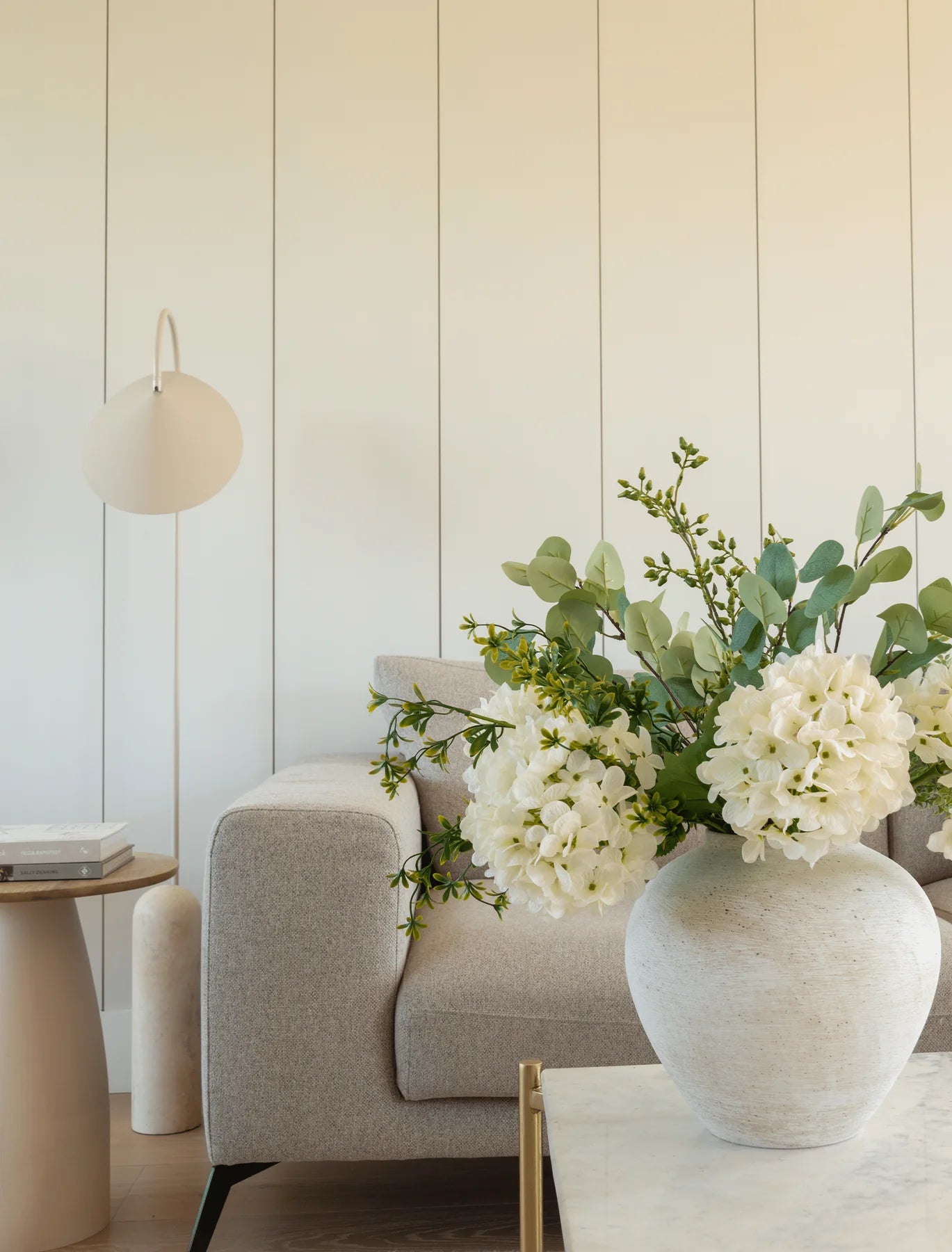 Faux Arrangement - White Dahlia & Green Foliage