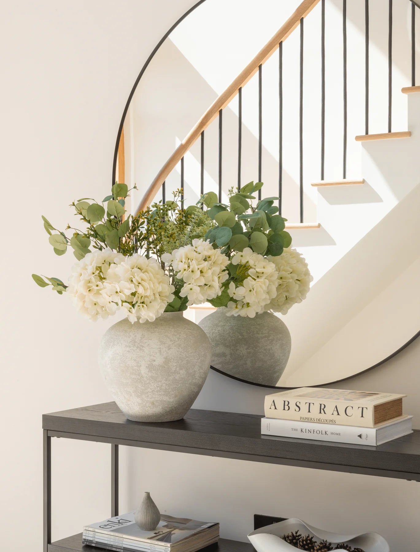 Faux Arrangement - White Dahlia & Green Foliage