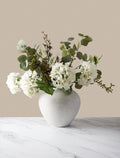 Faux Arrangement - White Dahlia & Green Foliage