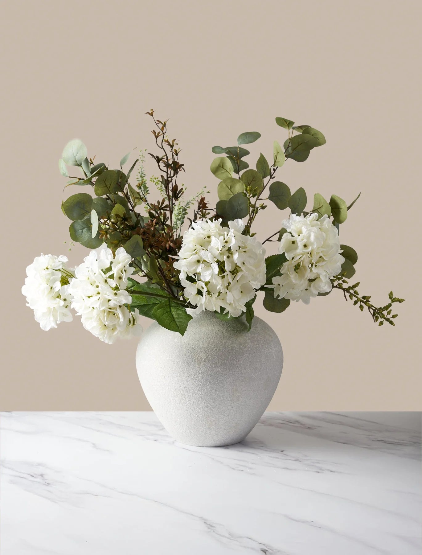 Faux Arrangement - White Dahlia & Green Foliage