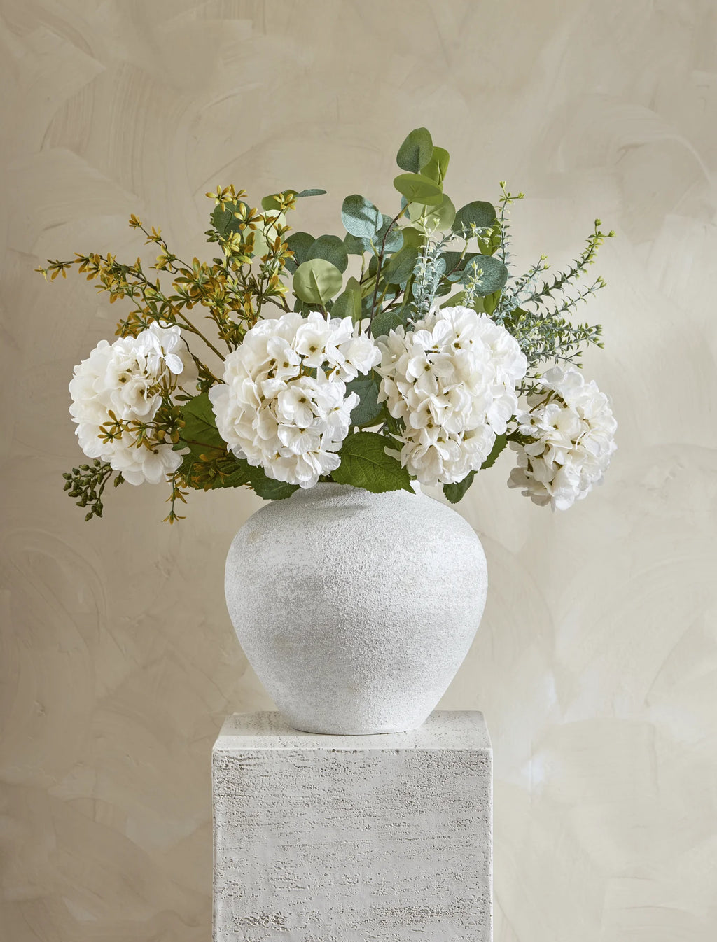Faux Arrangement - White Dahlia & Green Foliage