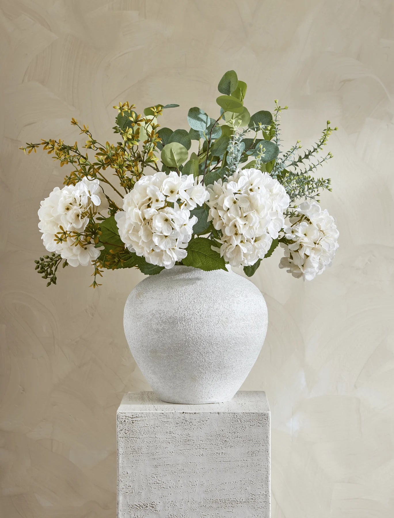 Faux Arrangement - White Dahlia & Green Foliage
